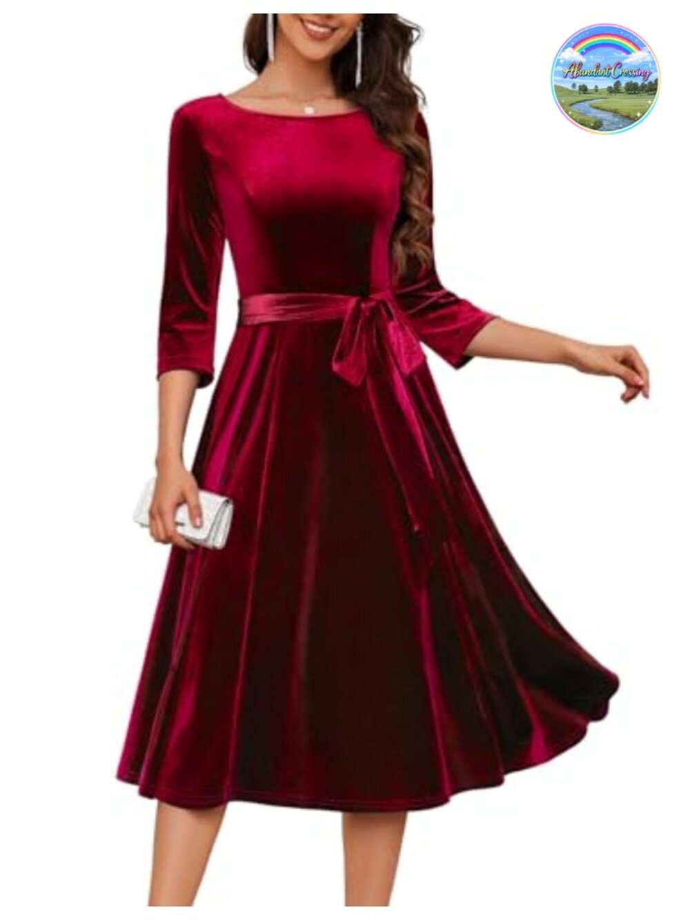 Velvet Cocktail Dress 3/4 Long Sleeve A-Line Formal Party Wedding Guest